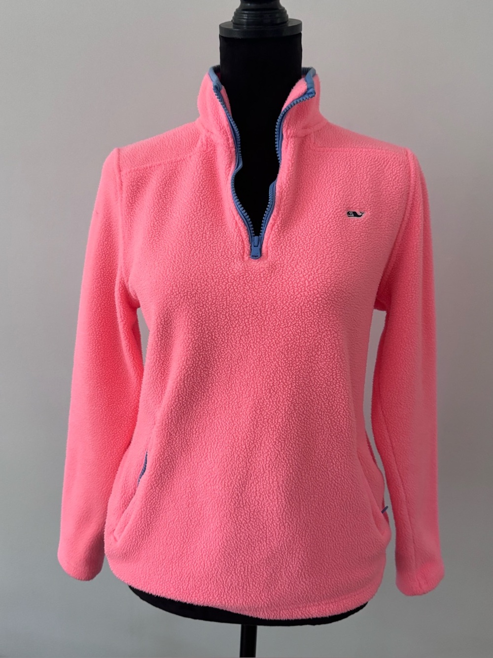 Vineyard Vines Pink Quarter-Zip Fleece Pullover with Blue Trim